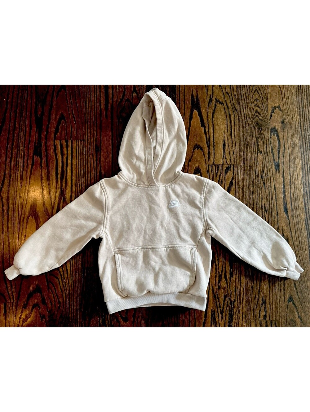 Nike Kids Small Cream Ivory Pullover Hoodie Embroidered Logo Fleece Sweatshirt
